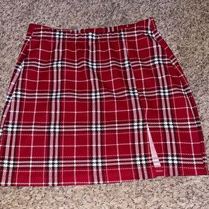 red plaid mini skirt